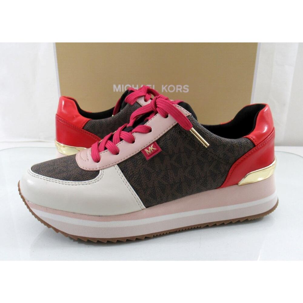 Michael Kors Size 7 Monique Trainer Lace Up Sneakers MK Logo Brown - Picture 4 of 8